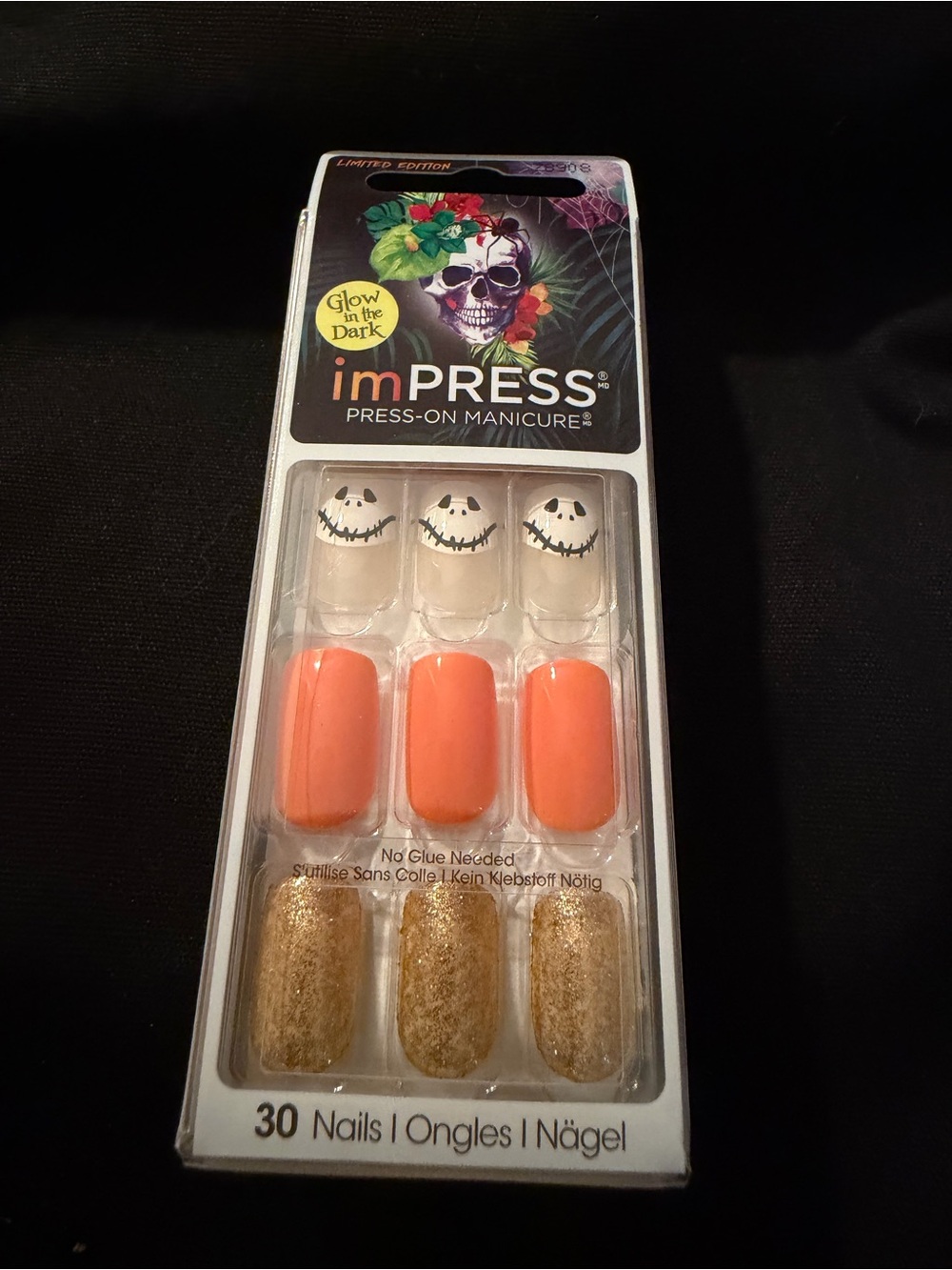 imPRESS Press-On Manicure - Orange, White & Gold Glitter Halloween Set